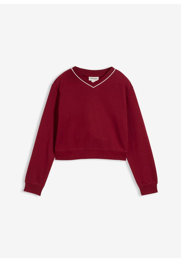bonprix - Bluza z czystej bawełny organicznej. Typ kołnierza: dekolt w serek. Kolor: czerwony. Materiał: bawełna