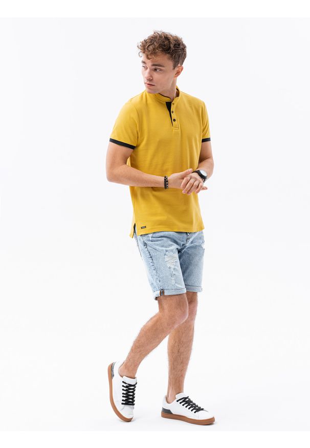 Ombre Clothing - Koszulka męska polo bawełniana S1381 - żółta - XXL. Typ kołnierza: polo. Kolor: żółty. Materiał: bawełna