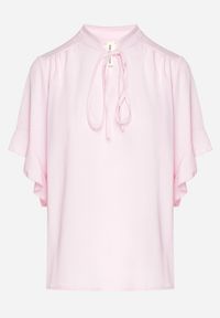 Born2be - Różowa Bluzka Ozdobiona Wiązaniem i Falbanami Fademina. Okazja: na co dzień. Kolor: różowy. Materiał: jeans. Wzór: aplikacja. Styl: klasyczny, casual #7