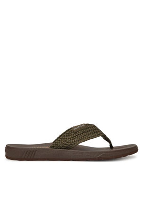TOMMY HILFIGER - Tommy Hilfiger Japonki Molded Web Beach Sandal FM0FM05434 Khaki. Kolor: brązowy. Materiał: materiał