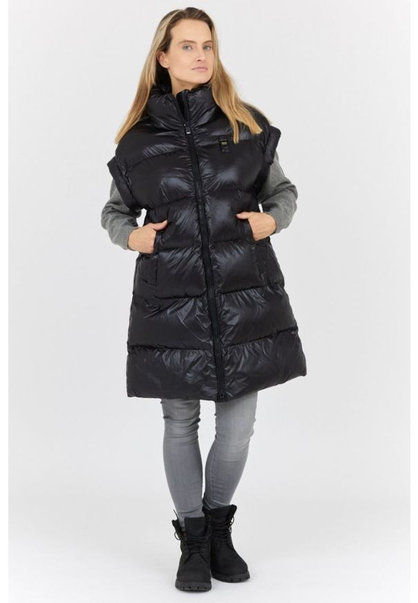 Blauer USA - BLAUER Długi czarny bezrękawnik damski Daisy, Rozmiar L. Kolor: czarny. Materiał: poliamid. Długość rękawa: bez rękawów. Długość: długie