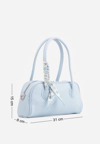 Born2be - Niebieska Torebka Elegancka na Ramię Prostokątna z Apaszką i Paskiem Nesope. Kolor: niebieski. Wzór: aplikacja. Styl: elegancki. Rodzaj torebki: na ramię #2