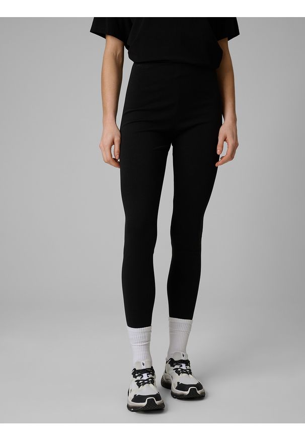 4f - 4F Legginsy dzianinowe damskie - czarne XXL. Okazja: na co dzień. Stan: podwyższony. Kolor: czarny. Materiał: dzianina. Styl: casual. Sport: fitness