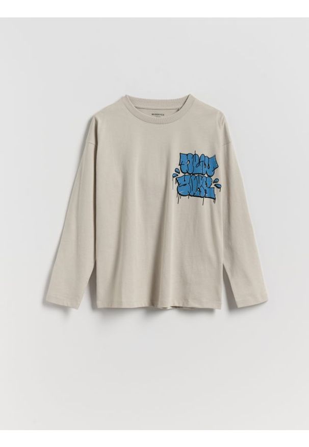Reserved - Bawełniany longsleeve - jasnoszary. Kolor: szary. Materiał: bawełna. Długość rękawa: długi rękaw