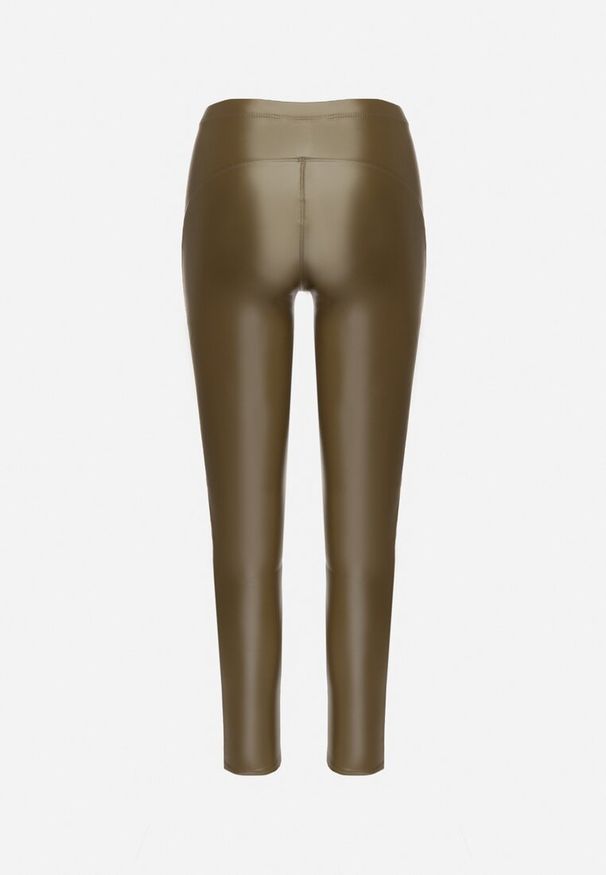 Born2be - Zielone Legginsy z Ekoskóry z Wysokim Stanem i Polarem Labrine. Stan: podwyższony. Kolor: zielony. Materiał: polar. Styl: elegancki, klasyczny