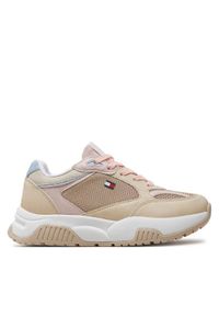 TOMMY HILFIGER - Tommy Hilfiger Sneakersy Low Cut Lace-Up Sneaker T3A9-33218-1696 Beżowy. Kolor: beżowy. Materiał: materiał