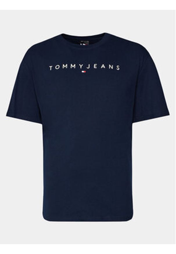 Tommy Jeans T-Shirt Linear Logo DM0DM17993 Granatowy Regular Fit. Kolor: niebieski. Materiał: bawełna