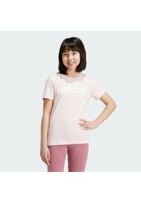 Adidas - Essentials Linear Logo Cotton Slim Fit Tee. Kolor: biały, różowy, wielokolorowy. Sport: joga i pilates
