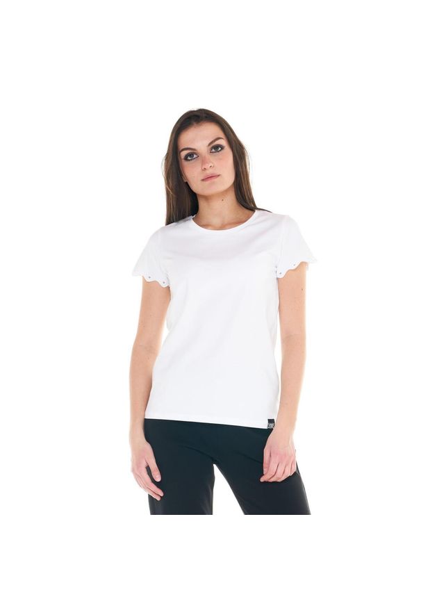 LEONE 1947 APPAREL - Damska koszulka w kolorze czarno-białym. Kolor: biały. Materiał: tkanina. Sport: fitness