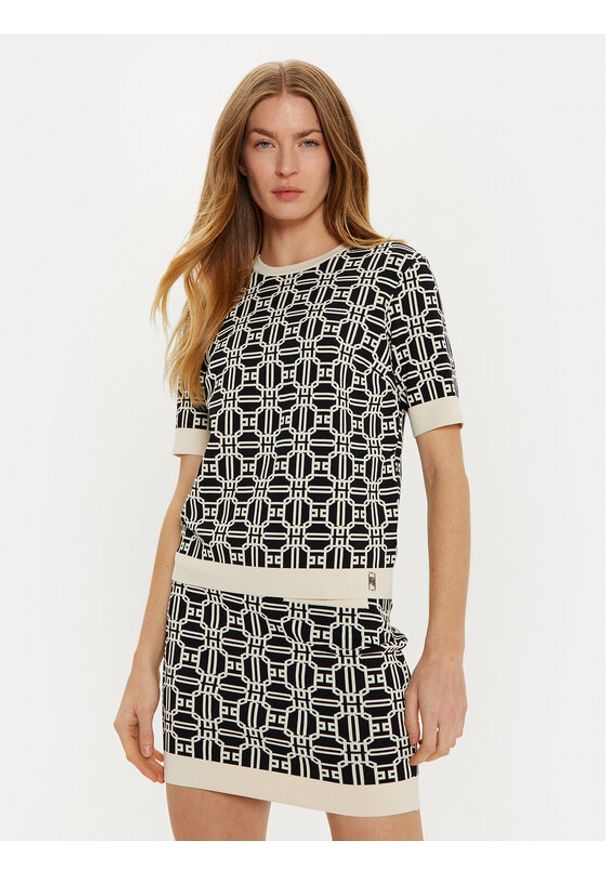 Elisabetta Franchi Sweter MK-19B-47E2-V250 Czarny Regular Fit. Kolor: czarny. Materiał: wiskoza, syntetyk