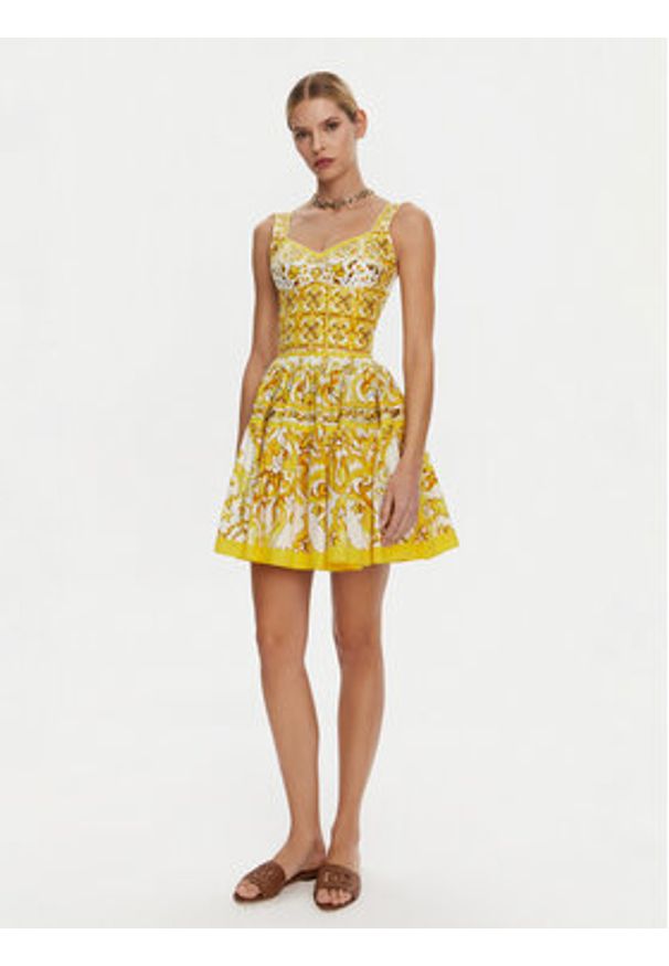 DOLCE & GABBANA - Dolce&Gabbana Spódnica mini F4CB1T HH5DV Żółty Regular Fit. Kolor: żółty. Materiał: bawełna