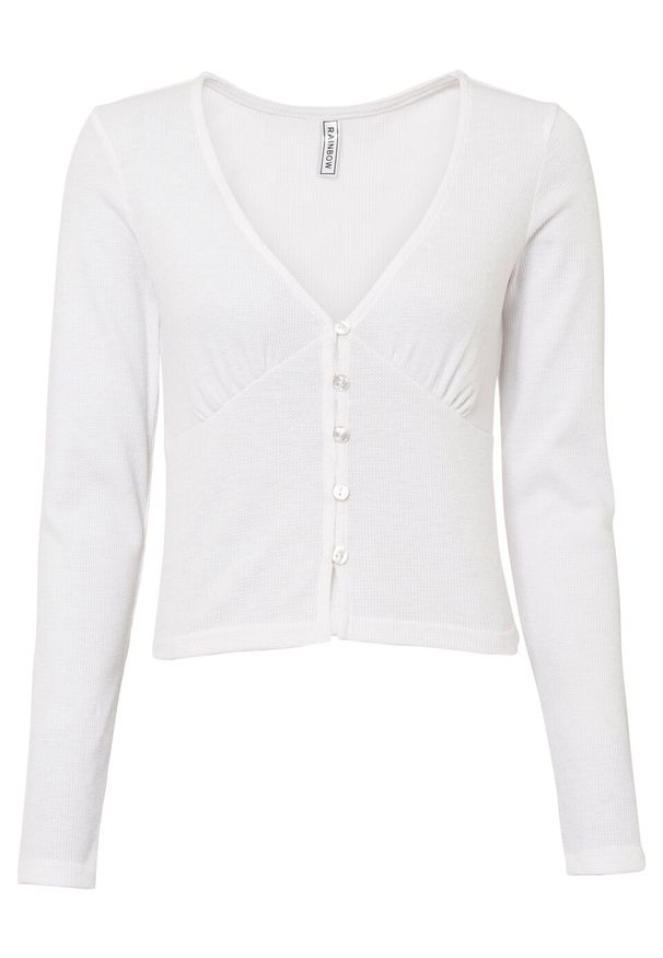 Krótki sweter rozpinany bonprix biały. Kolor: biały. Długość: krótkie