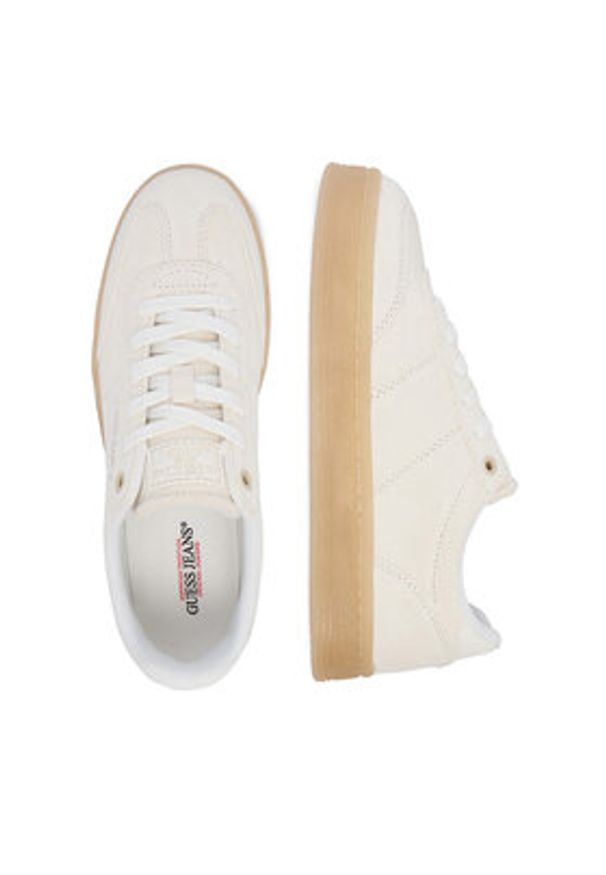 Guess Jeans Sneakersy CWBEO-V12-1219-25WC1051 Kremowy. Kolor: kremowy. Materiał: skóra, zamsz