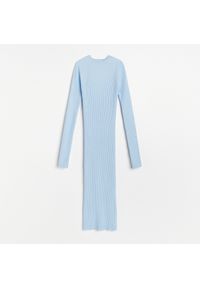 Reserved - Dopasowana sukienka z prążkowanej dzianiny - Niebieski. Kolor: niebieski. Materiał: dzianina, prążkowany #1