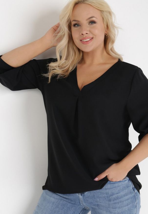 Born2be - Czarna Bluzka Linidas. Kolor: czarny. Materiał: koronka, skóra, tkanina. Długość: długie. Wzór: koronka, aplikacja, gładki. Styl: elegancki