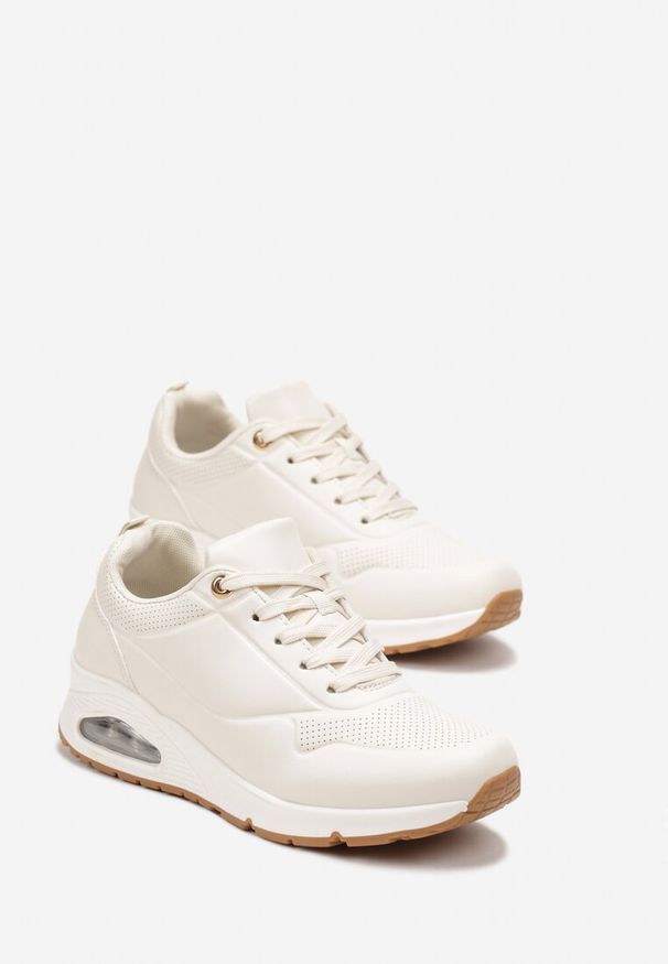 Renee - Beżowe Sneakersy z Imitacji Skóry na Podeszwie Air ze Sznurowaniem Nirele. Okazja: na spacer. Kolor: beżowy. Materiał: skóra. Obcas: na płaskiej podeszwie. Sport: turystyka piesza