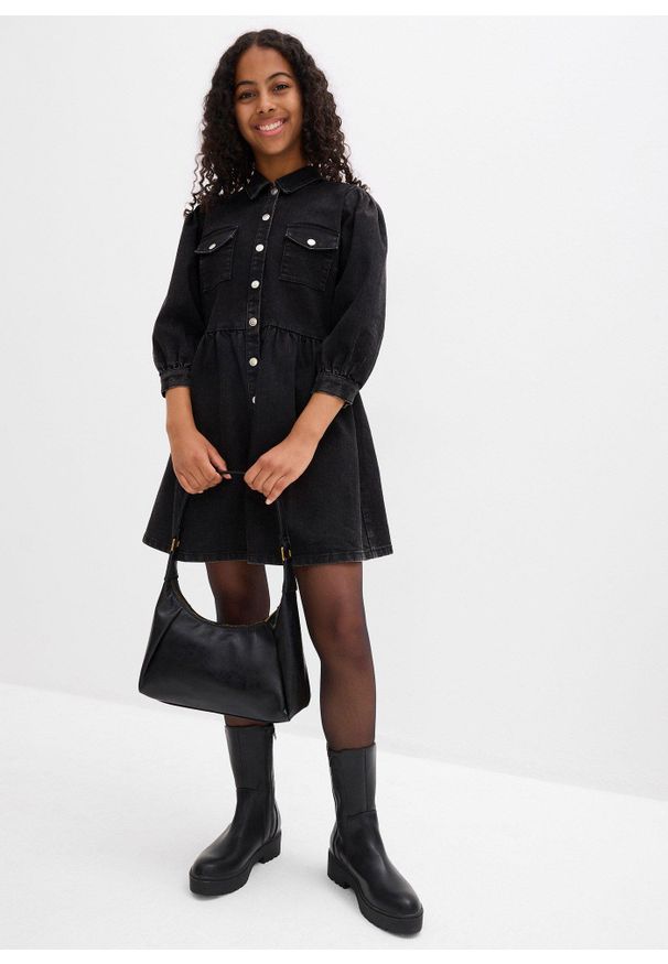 bonprix - Sukienka dżinsowa. Kolor: czarny. Styl: klasyczny