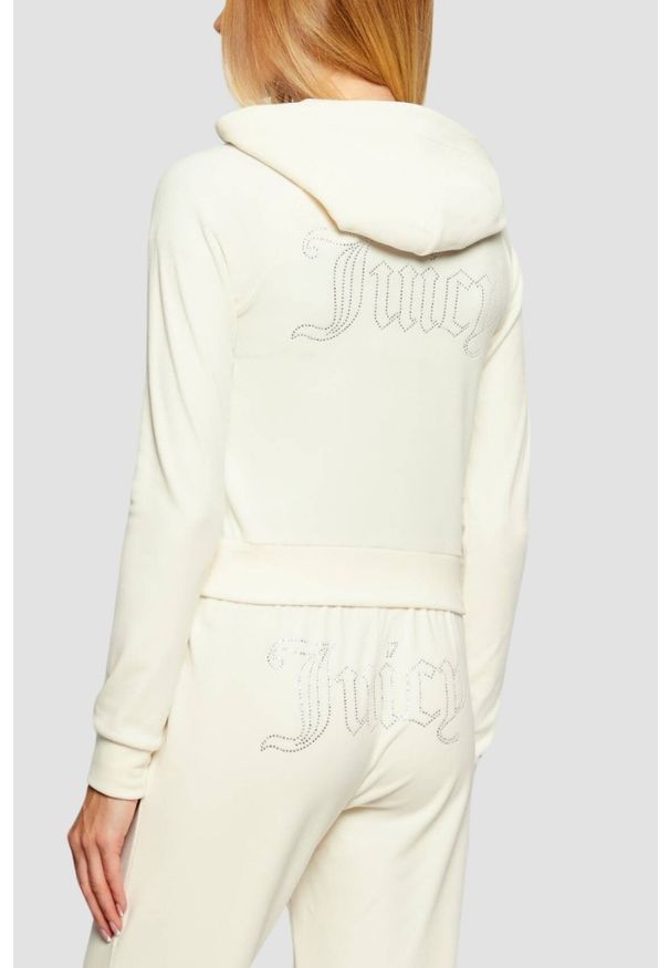 Juicy Couture - JUICY COUTURE Kremowa bluza damska Madison Outline Hoodie, Rozmiar S. Okazja: na co dzień. Kolor: beżowy. Materiał: materiał. Styl: casual