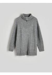 Reserved - Sweter z rozpinanym golfem - szary. Typ kołnierza: golf. Kolor: szary. Materiał: wełna, dzianina. Długość: długie #1