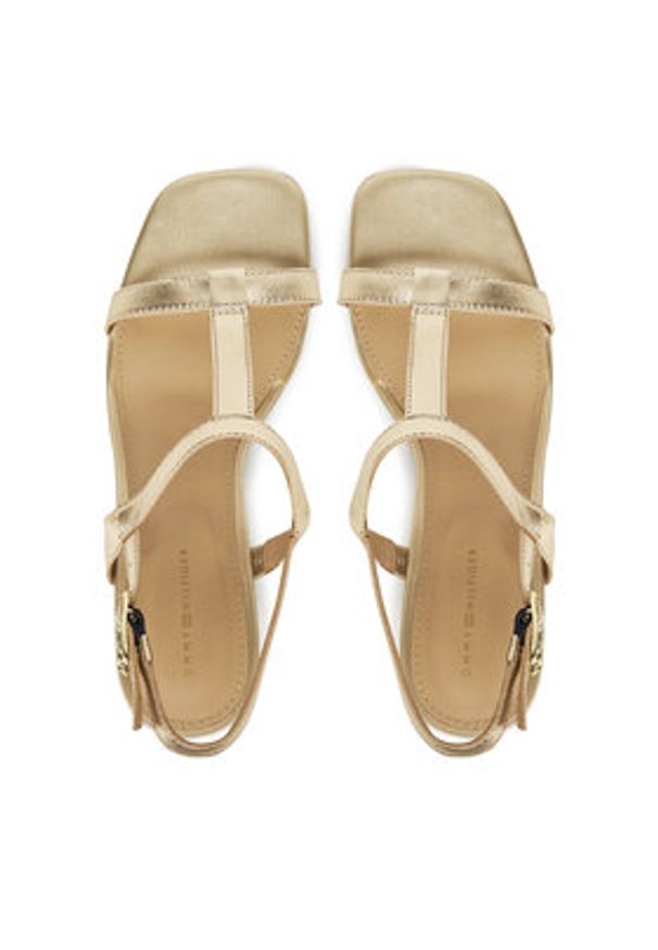 TOMMY HILFIGER - Tommy Hilfiger Sandały Leather Block Heel Sandal Metal FW0FW08590 Złoty. Kolor: złoty. Materiał: skóra