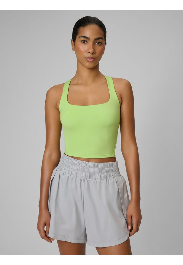 4f - 4F Crop top treningowy slim szybkoschnący damski - zielona S. Kolor: zielony. Sport: joga i pilates, fitness