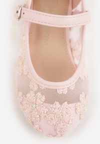 Born2be - Różowe Siateczkowe Balerinki z Paskiem z Klamerką Zdobione Kwiatowym Haftem Canlea. Okazja: na spacer, na co dzień, na uczelnię, na imprezę. Zapięcie: pasek. Kolor: różowy. Materiał: jeans. Wzór: aplikacja, haft, kwiaty. Styl: casual #2