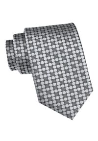 Męski Krawat - Angelo di Monti - Srebrny w Gęste Grochy. Kolor: srebrny. Materiał: tkanina. Wzór: grochy. Styl: wizytowy, elegancki