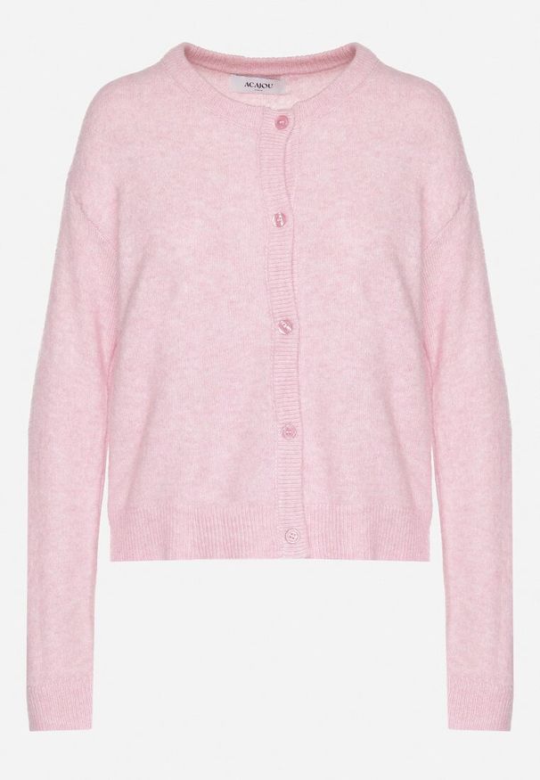 Born2be - Różowy Kardigan o Klasycznym Kroju z Okrągłym Dekoltem Renfira. Okazja: na co dzień. Kolor: różowy. Materiał: jeans. Długość rękawa: długi rękaw. Długość: długie. Wzór: aplikacja. Styl: klasyczny
