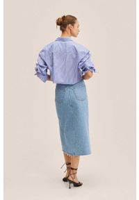 mango - Mango spódnica Amalien midi prosta. Okazja: na co dzień. Stan: podwyższony. Kolor: niebieski. Materiał: włókno. Styl: casual #8
