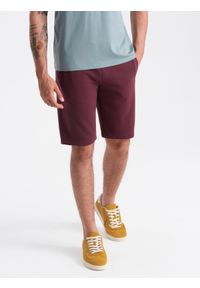 Ombre Clothing - Szorty męskie dresowe przed kolano BASIC – bordowe V3 - Rozmiar: M. Okazja: na co dzień. Kolor: czerwony. Materiał: dresówka. Styl: sportowy, casual