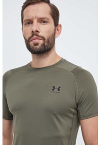 Under Armour t-shirt treningowy kolor zielony gładki. Kolor: zielony. Materiał: skóra, materiał. Wzór: gładki #4