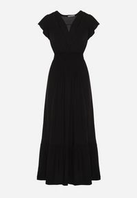 Born2be - Czarna Bawełniana Sukienka Maxi z Kopertową Górą Rozkloszowana Xaliara. Okazja: na ślub cywilny, na wesele, na imprezę. Kolor: czarny. Materiał: bawełna. Sezon: lato. Typ sukienki: kopertowe. Długość: maxi #2