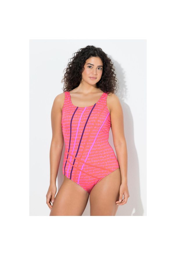 ULLA POPKEN - Damskie Kostium kąpielowy lamówki bez miękkich miseczek kropki. Kolekcja: plus size. Kolor: czerwony. Materiał: poliester, elastan, poliamid, materiał. Wzór: kropki