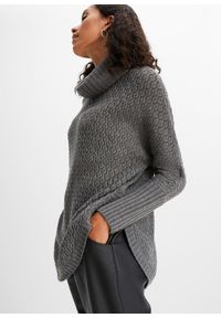 bonprix - Sweter oversize. Typ kołnierza: golf. Kolor: szary. Wzór: ażurowy