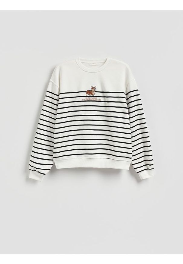 Reserved - Bluza w paski z haftem - wielobarwny. Materiał: dzianina, bawełna. Wzór: haft, paski