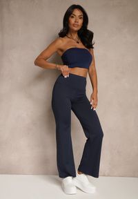 Renee - Granatowe Legginsy High Waist z Szeroką Gumką w Pasie Idalania. Okazja: na co dzień. Stan: podwyższony. Kolor: niebieski. Styl: casual, elegancki