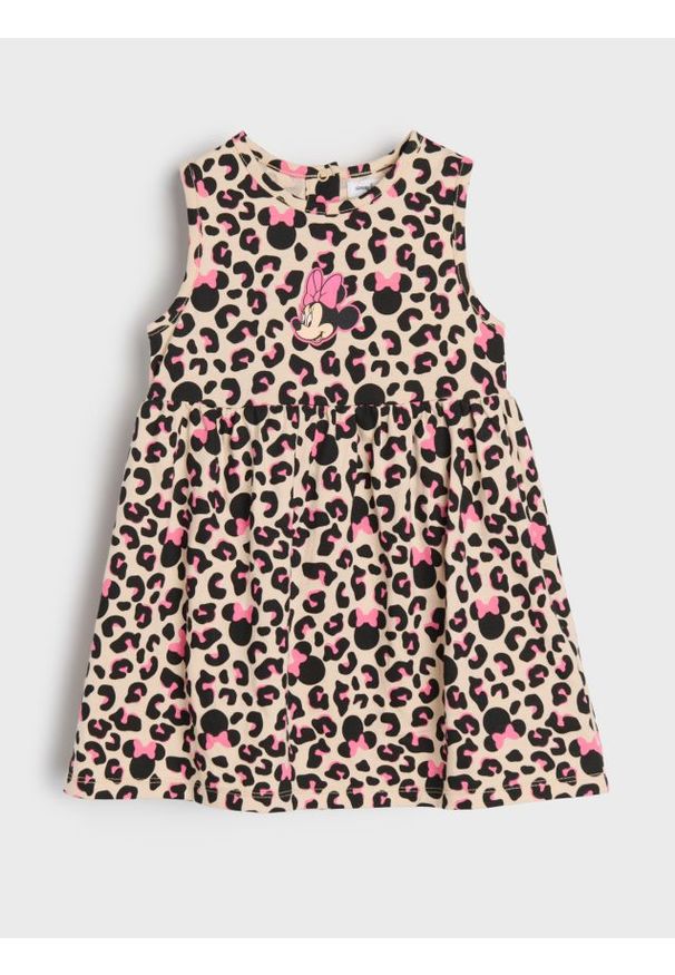 Sinsay - Sukienka z motywem panterki Minnie Mouse - beżowy. Kolor: beżowy. Wzór: motyw zwierzęcy, motyw z bajki