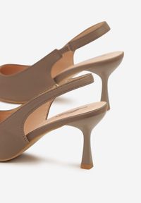 Renee - Ciemnobeżowe Sandały na Szpilce Typu Slingback Melovelle. Okazja: na co dzień. Kolor: beżowy. Materiał: jeans. Obcas: na szpilce. Styl: elegancki, casual #5