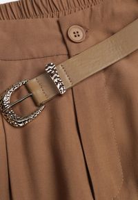 Renee - Brązowe Garniturowe Spodnie Szerokie z Wiskozy z Paskiem Moun. Kolor: brązowy. Materiał: wiskoza. Styl: elegancki #3