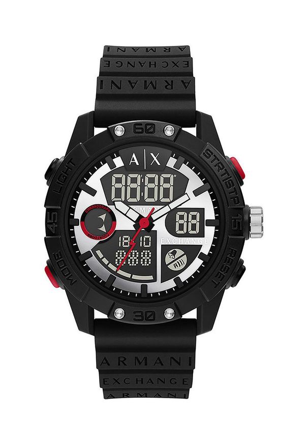 Armani Exchange zegarek męski kolor czarny. Kolor: czarny. Materiał: tworzywo sztuczne, materiał