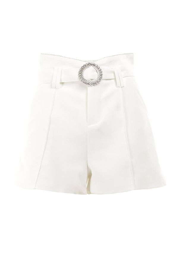 Born2be - Białe Szorty Ajothius. Okazja: na co dzień. Kolor: biały. Materiał: tkanina, materiał. Wzór: gładki, jednolity. Styl: casual, elegancki