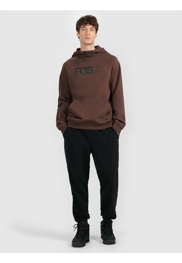 4f - 4F Bluza dresowa nierozpinana z kapturem męska - beżowa M. Okazja: na co dzień. Typ kołnierza: kaptur. Kolor: beżowy. Materiał: dresówka. Styl: casual