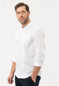 Volcano - Bawełniana koszula, Regular Fit, K-BASTO. Typ kołnierza: kołnierzyk stójkowy. Kolor: biały. Materiał: bawełna. Wzór: ze splotem. Styl: klasyczny #1
