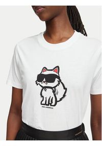 Karl Lagerfeld - KARL LAGERFELD T-Shirt Ikon Sketch Choupette A1W17128 Biały Regular Fit. Typ kołnierza: dekolt w karo. Kolor: biały. Materiał: bawełna #2