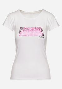 Born2be - Biały Bawełniany T-shirt z Nadrukiem na Przodzie Subsoria. Kolor: biały. Materiał: bawełna. Wzór: nadruk #5