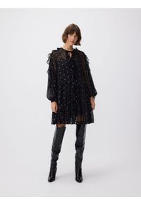 Reserved - Sukienka mini z falbanką - czarny. Kolor: czarny. Materiał: tkanina. Długość: mini #1