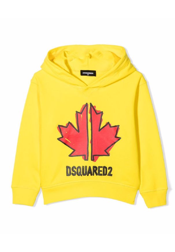 DSQUARED2 KIDS - Bawełniana bluza z logo 4-16 lat. Typ kołnierza: kaptur. Kolor: żółty. Materiał: bawełna. Długość: długie. Wzór: nadruk. Sezon: lato. Styl: sportowy