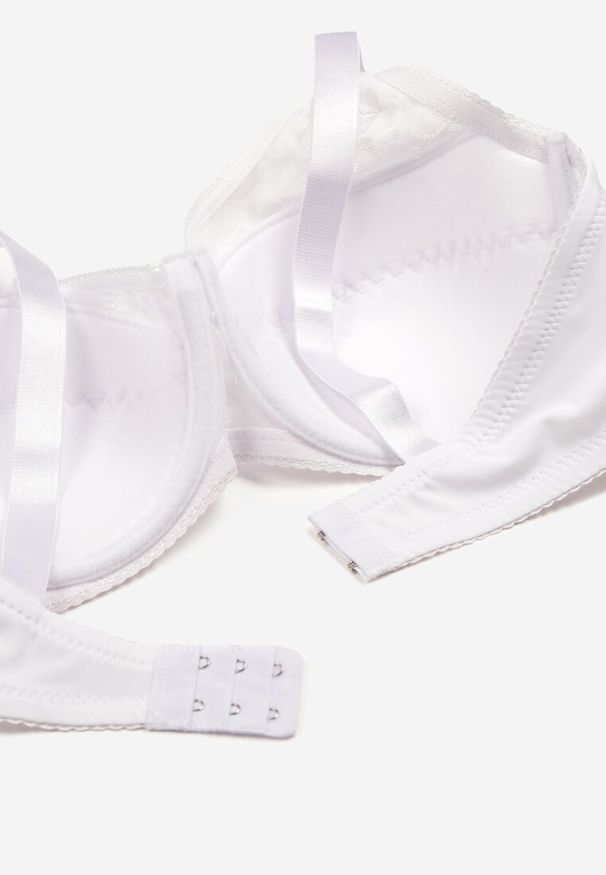 Born2be - Biały Biustonosz na Regulowanych Ramiączkach na Haftki Nosofia. Kolor: biały. Materiał: bawełna, jeans