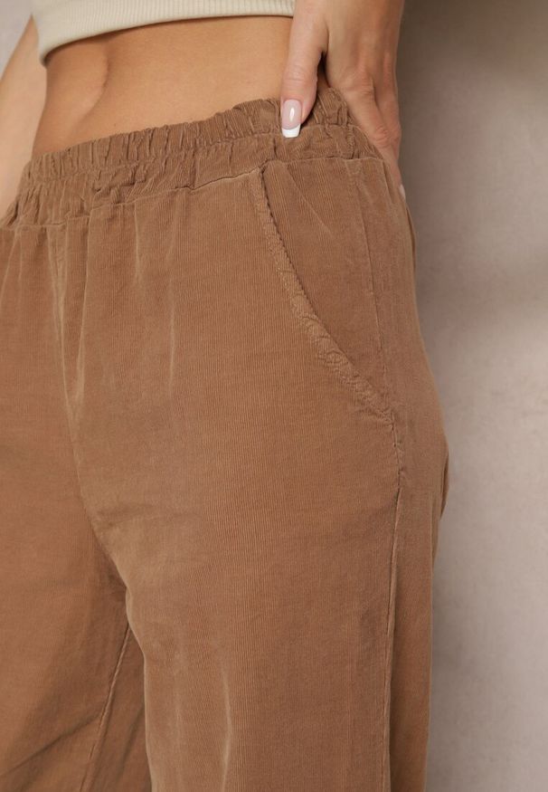 Renee - Brązowe Spodnie z Bawełny High Waist Galili. Okazja: na co dzień. Stan: podwyższony. Kolor: brązowy. Materiał: bawełna. Styl: elegancki, klasyczny, casual