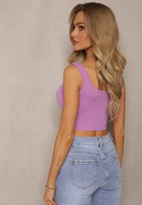 Renee - Fioletowy Tank Top z Elastycznej Bawełny z Głębokim Dekoltem Omaliana. Okazja: na co dzień. Kolor: fioletowy. Materiał: bawełna. Styl: casual #4